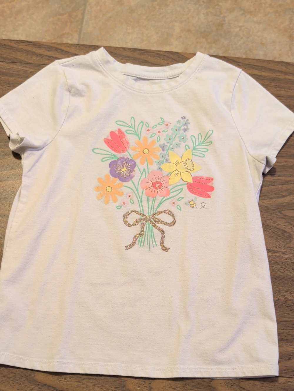 Cat & Jack White Floral Bouquet Tee with Glitter Bow